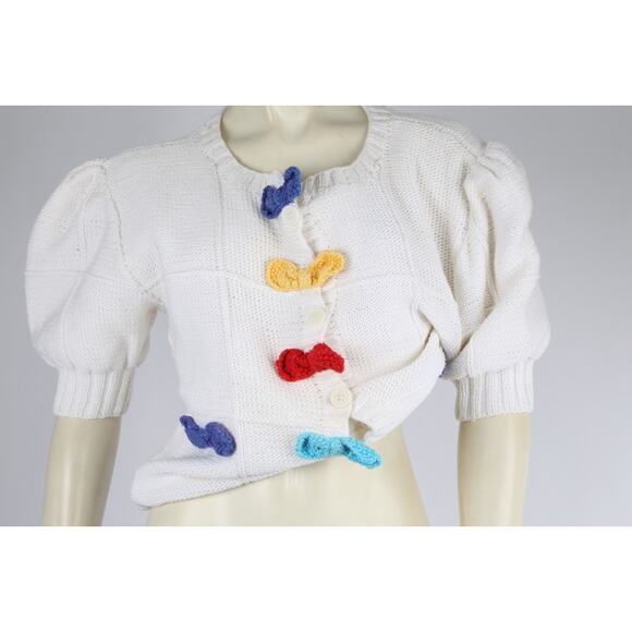 BEREK Vintage Hand Knit 100% Cotton Button Down Sweater Two-Needle Bow Design - Picture 8 of 12